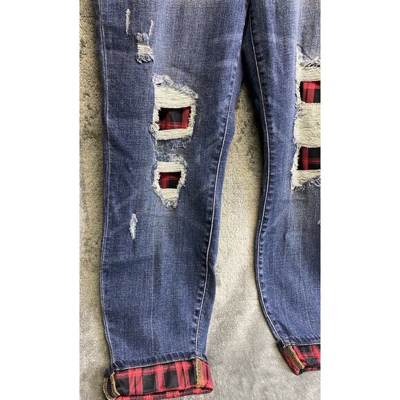 Judy Blue Red Buffalo Plaid Patch Distressed Skinny Jeans Women’s Size 16W - Picture 4 of 14